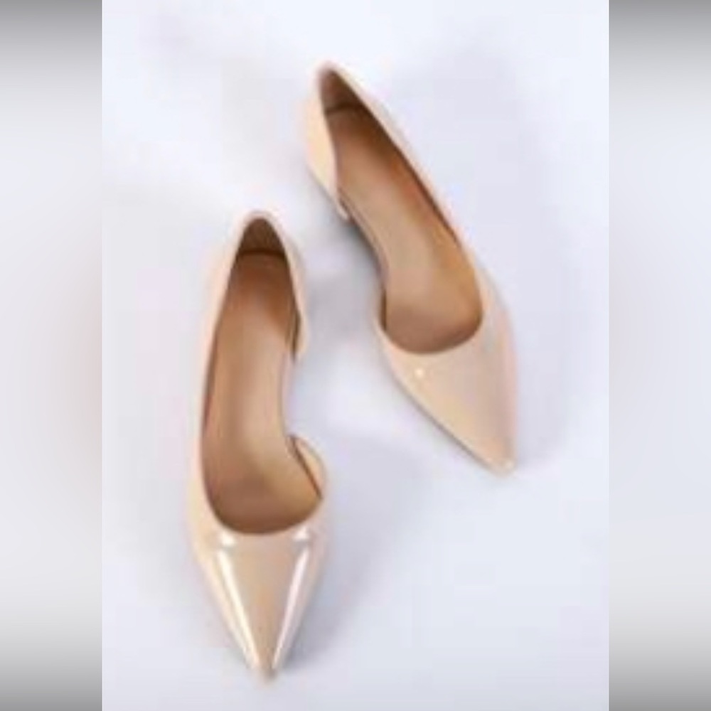 SHEIN Beige Khaki Patent Flats D’Orsay Pointed Toe Style 38 7 7.5